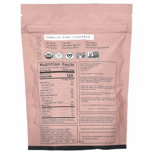 Truvani Vanilla Chai Plant Protein Powder Perspective: back