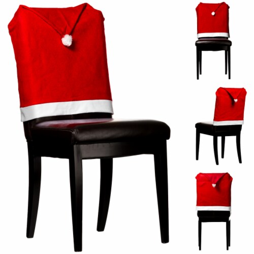 Lexi Home 4 Piece Christmas Holiday Santa Hat Chair Covers Set 4
