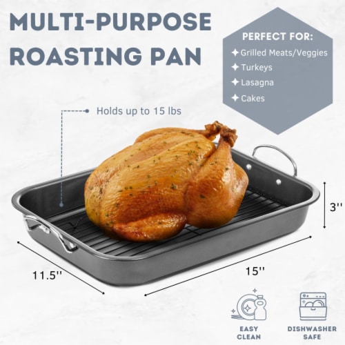 Chef Pomodoro Nonstick Carbon Steel Roasting Pan Roaster with Flat