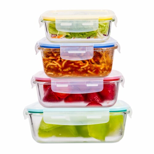 Premium Borosilcate Glass Meal Prep Food Containers with Snap Locking Lids, 8 Piece Set Perspective: back