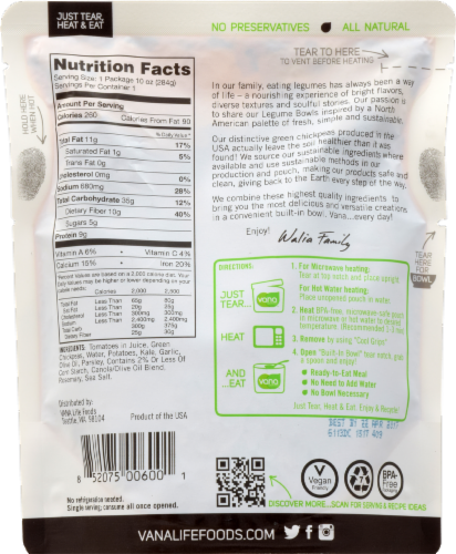 Vana Life Foods Kale & Potato Green Chickpea Superfood Bowl Perspective: back