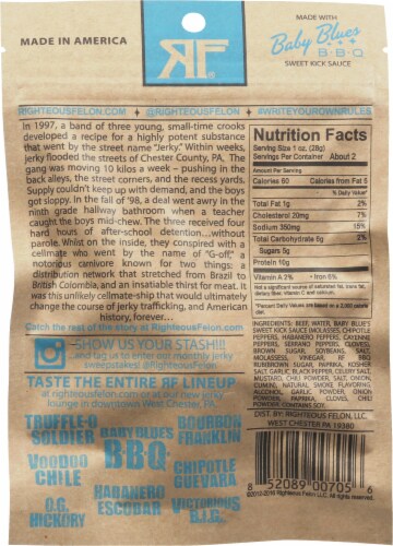 Righteous Felon® Baby Blues BBQ Beef Jerky Perspective: back