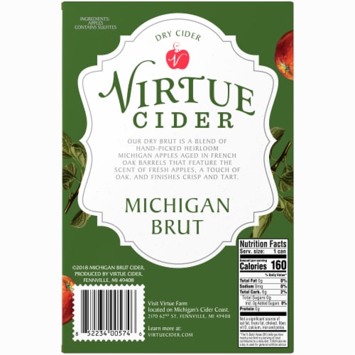 Virtue Cider Michigan Brut Dry Cider Perspective: back