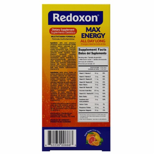 Redoxon Max Energy Dietary Supplement Effervescent Tablets Perspective: back