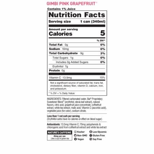 Bai®Bubbles Gimbi Pink Grapefruit Flavored Sparkling Bottled Water Perspective: back