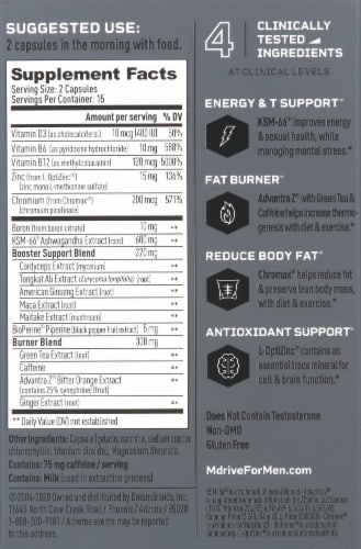 Mdrive® Boost & Burn Boost Healthy Testosterone Capsules Perspective: back