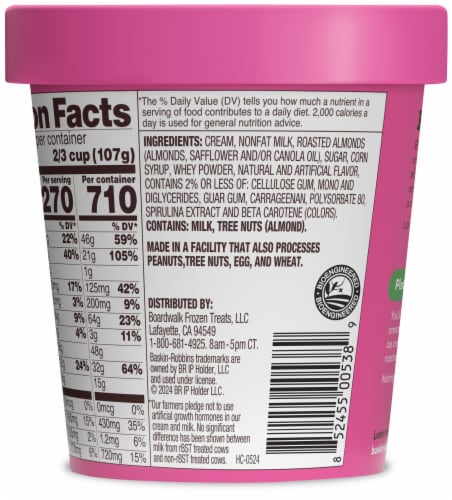 Baskin Robbins® Pistachio Almond Ice Cream Pint Perspective: back