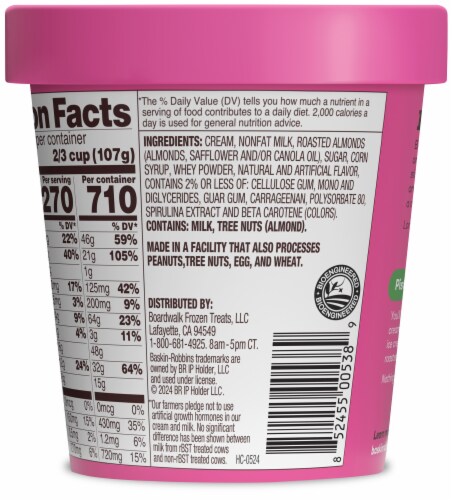 Baskin Robbins® Pistachio Almond Ice Cream Pint Perspective: back