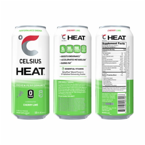 CELSIUS HEAT Sparkling Cherry Lime Energy Drink Perspective: back