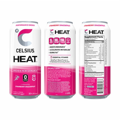 CELSIUS HEAT Sparkling Strawberry Dragonfruit Energy Drink Perspective: back