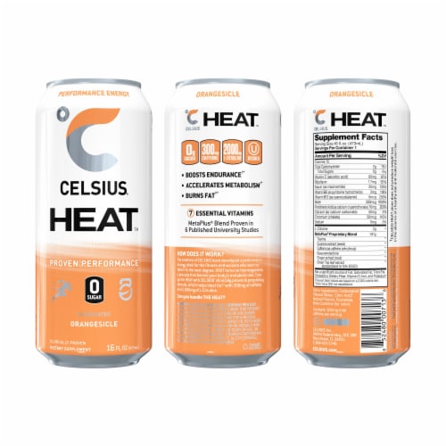 CELSIUS HEAT Sparkling Orangesicle Energy Drink Can Perspective: back