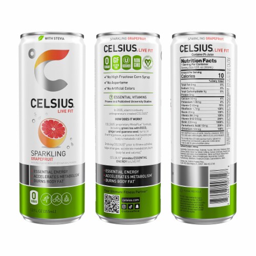 CELSIUS® Stevia Sparkling Grapefruit Energy Drink Mutlipack Cans Perspective: back