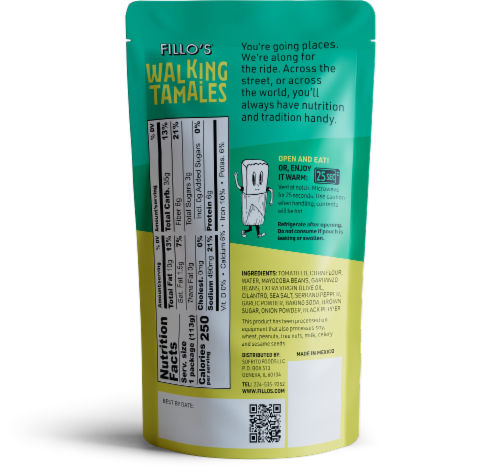 FILLO'S® Bean Salsa Verde Corn Bar Walking Tamales Perspective: back