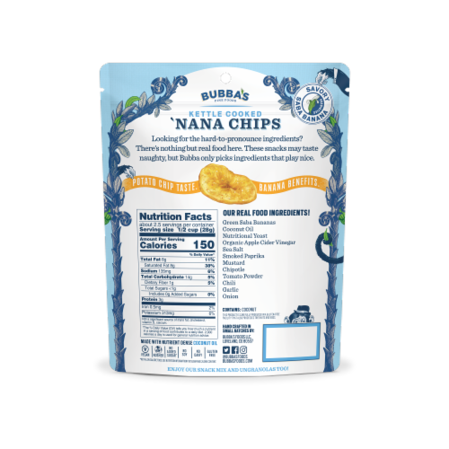 Bubba's Fine Foods Kettle Cooked Not-Cho Nacho 'Nana Chips Perspective: back