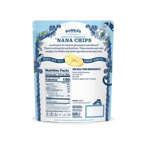 Bubba's Fine Foods, Classic Sea Salt 'Nana Chips Perspective: back