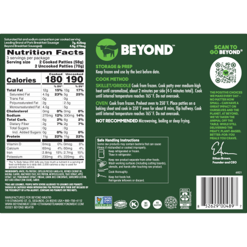 Beyond Meat Original Plant Based Breakfast Sausage Patties Perspective: back