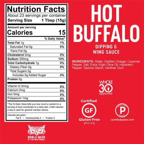 The New Primal Noble Made Hot Buffalo Dipping & Wing Sauce Perspective: back