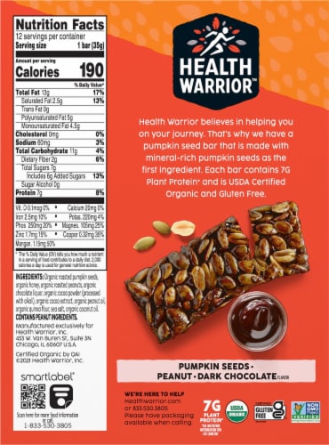 Health Warrior® Organic Dark Chocolate Peanut Pumpkin Seed Bars Perspective: back