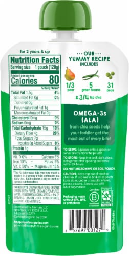 Happy Tot Organics Super Foods Green Bean Pear & Peas Stage 4 Fruit & Veggie Blend Baby Food Perspective: back