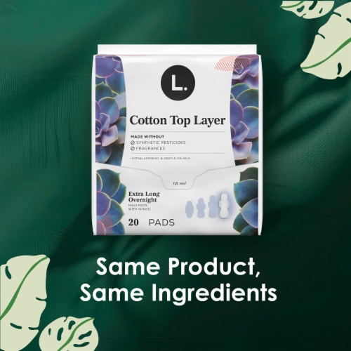 L. Cotton Top Layer Extra Long Maxi Pads Overnight Absorbency with Wings Unscented Perspective: back