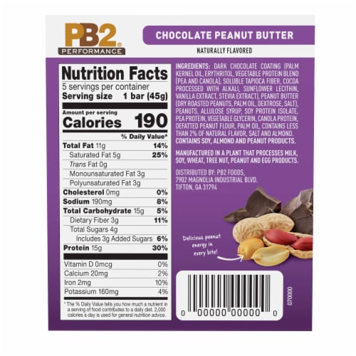 PB2 Performance Chocolate Peanut Butter Protein Bars Perspective: back