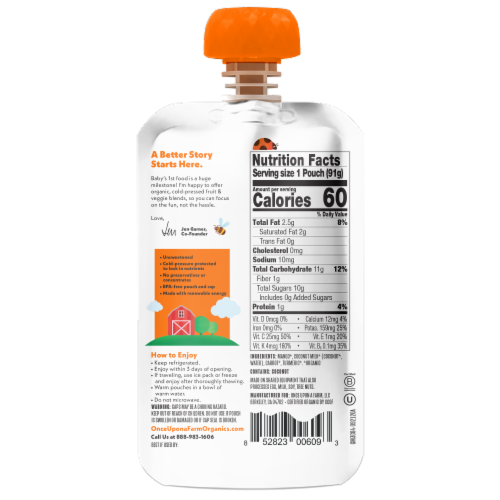 Once Upon a Farm™ Mango Coconut and Carrot with Turmeric Organic Baby Food Pouch Perspective: back