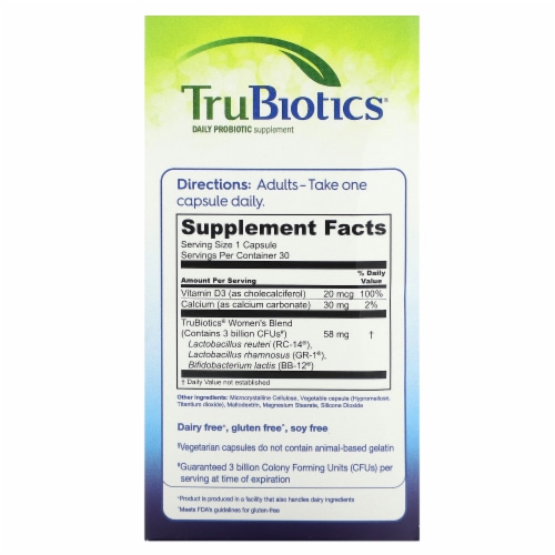 TruBiotics Women's Digestive + Vaginal + Bone Health - 30 Vegetarian Capsules Perspective: back