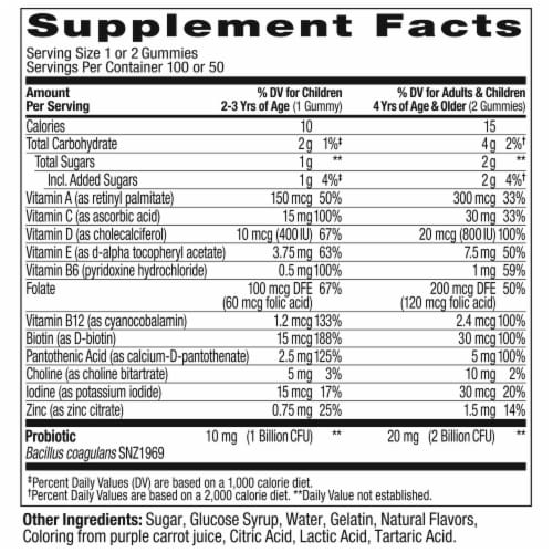OLLY Kids Multivitamin and Probiotic Berry Flavor Gummy Vitamin Supplement Perspective: back