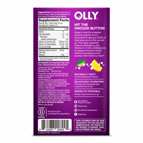 Olly Immunity Sleep + Elderberry Soothing Lemon Powder Supplement Perspective: back