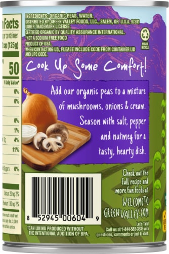 Green Valley® Organics No Salt Added Peas Perspective: back