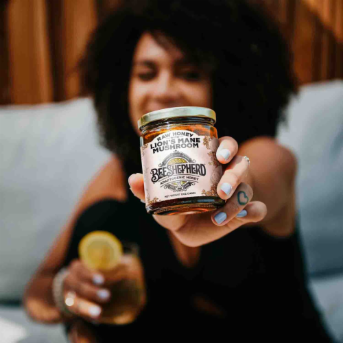Bee Shepherd Lion's Mane Mushroom in Raw Honey Lemon 12oz Perspective: back