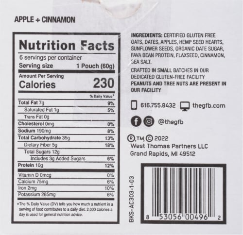 The Gluten Free Bar Breakfast Apple Cinnamon Oatmeal Perspective: back