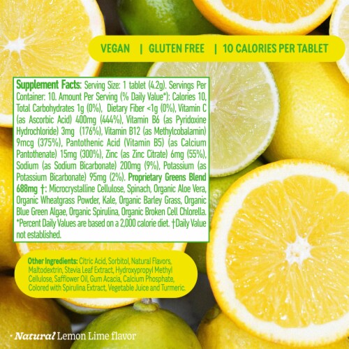 8Greens® Original Lemon-Lime Effervescent Daily Greens Tablets Perspective: back