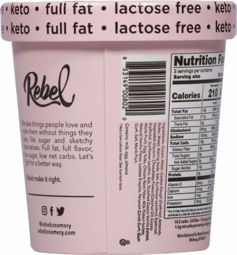 Rebel Keto Cookie Dough Ice Cream Pint Perspective: back