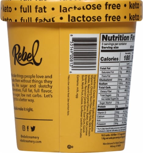 Rebel Keto Salted Caramel Ice Cream Pint Perspective: back