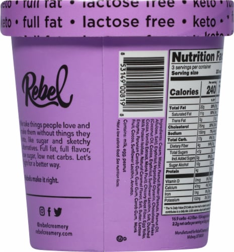 Rebel Peanut Butter Caramel Chip Keto Ice Cream Perspective: back
