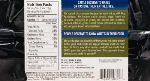 Teton Waters Ranch Grass-Fed Italian Style Oregano & Mozzarella Mild Smoked Sausage Perspective: back