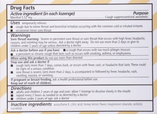 Fisherman's Friend Honey-Lemon Menthol Cough Suppressant / Oral Anesthetic Lozenges Perspective: back
