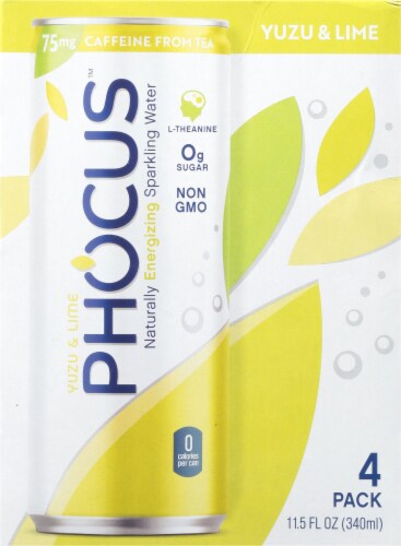 Phocus™ Caffeinated Yuzu and Lime Flavored Sparkling Water Cans Perspective: back