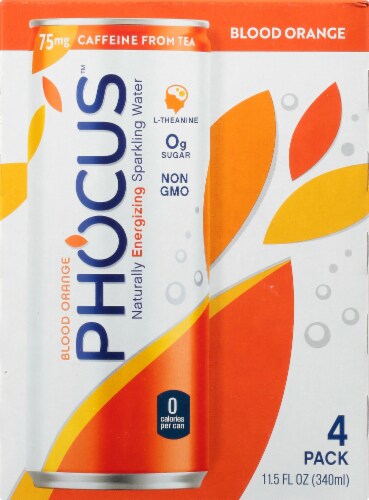 Phocus™ Caffienated Blood Orange Flavored Sparkling Water Cans Perspective: back