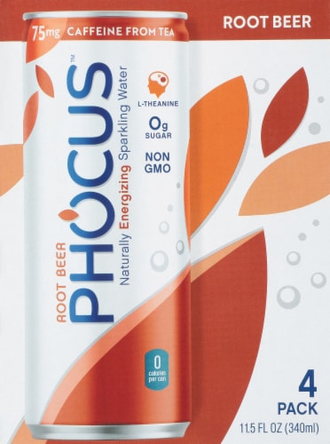 Phocus™ Caffeinated Root Beer Flavored Sparkling Water Cans Perspective: back