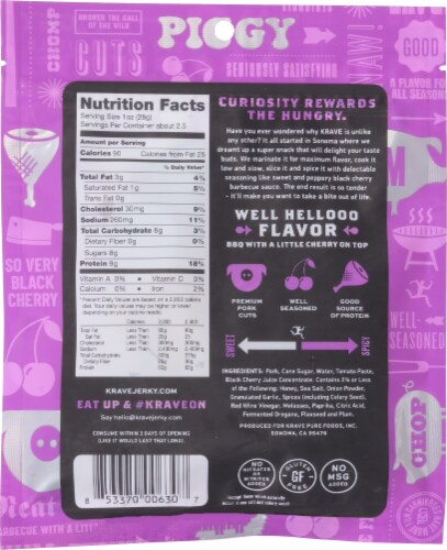 Krave Black Cherry BBQ Seasoned Pork Cuts Jerky Perspective: back