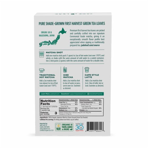 Jade Leaf® Ceremonial Grade Organic Japanese Matcha Powder Sleeves Perspective: back