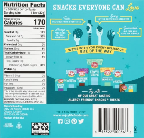 Enjoy Life Gluten Free Chocolate Ricemilk Bar Perspective: back