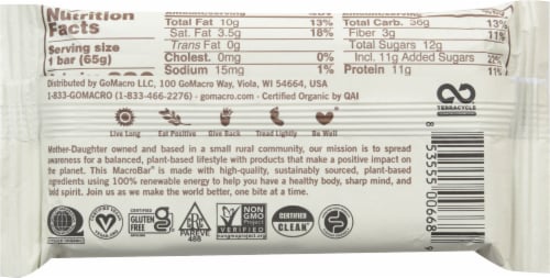 GoMacro® Coconut Almond Butter Chocolate Chips Protein Bar Perspective: back