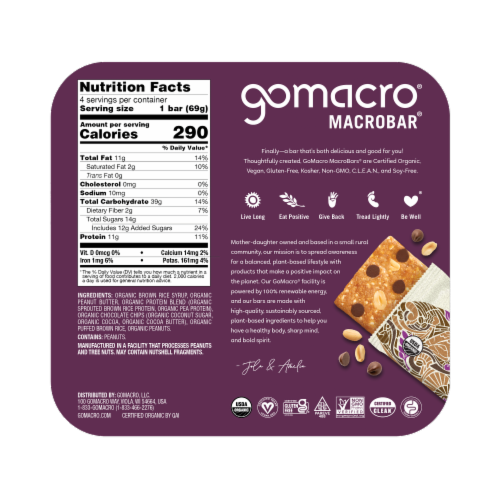 GoMacro® MacroBar™ Peanut Butter Chocolate Chip Bars Perspective: back