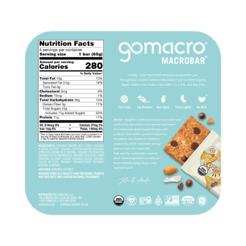 GoMacro® MacroBar™ Coconut Almond Butter & Chocolate Chips Bars Perspective: back