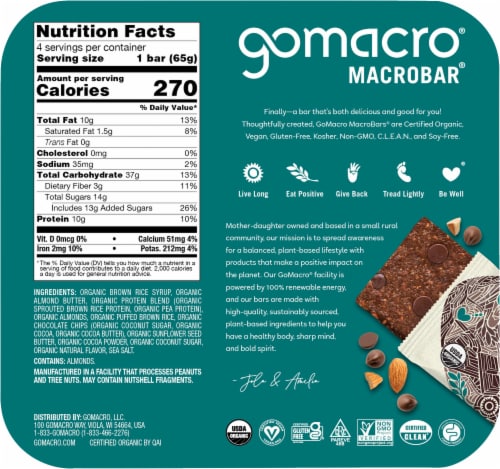 GoMacro® MacroBar™ Dark Chocolate & Almonds Bars Perspective: back