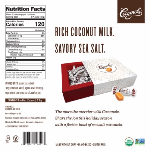 Cocomels® Holiday Collection Sea Salt Coconut Milk Caramels Perspective: back