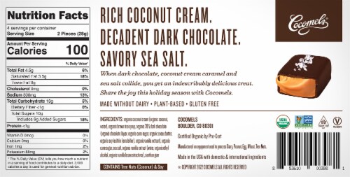 Cocomels® Dark Chocolate & Sea Salt Caramel Squares Holiday Gift Box Perspective: back